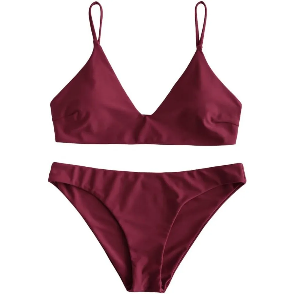 طقم بيكيني براليت بحزام سباغيتي سادة للسيدات مكون من قطعتين