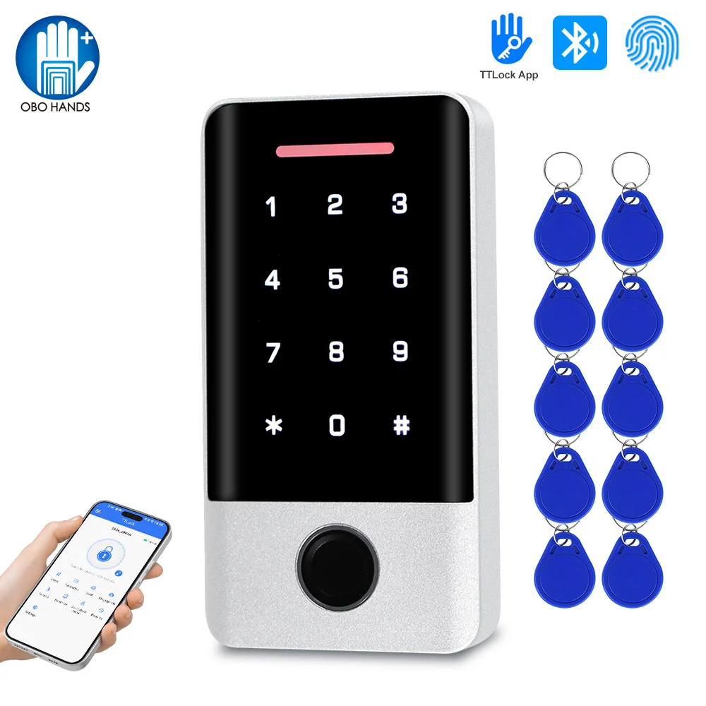 Bluetooth TTLock APP Fingerprint Access Controller RFID Access Control Keypad Touch Metal Password Door Opener System 13.56MHz