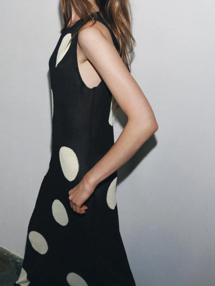 

Faionable round Ne Svel Knitted Long Dr New Arrival Summer Women's Dr Polka Dot Print Ele Classy Gown