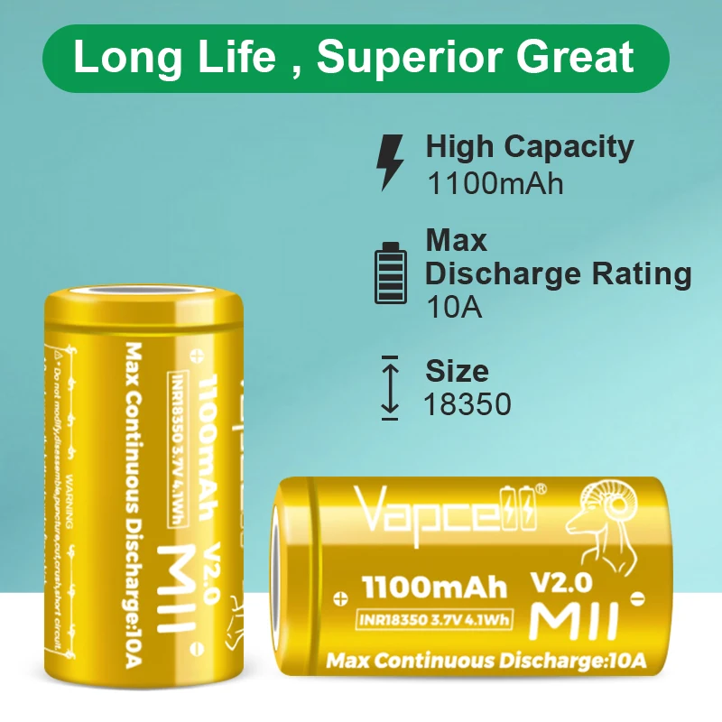 High Power Original Vapcell 18350 M11 V2.0 1100mah Lithium Battery 10A 3.7V 4.1Wh Rechargeable INR18350 Batteries for Power Tool