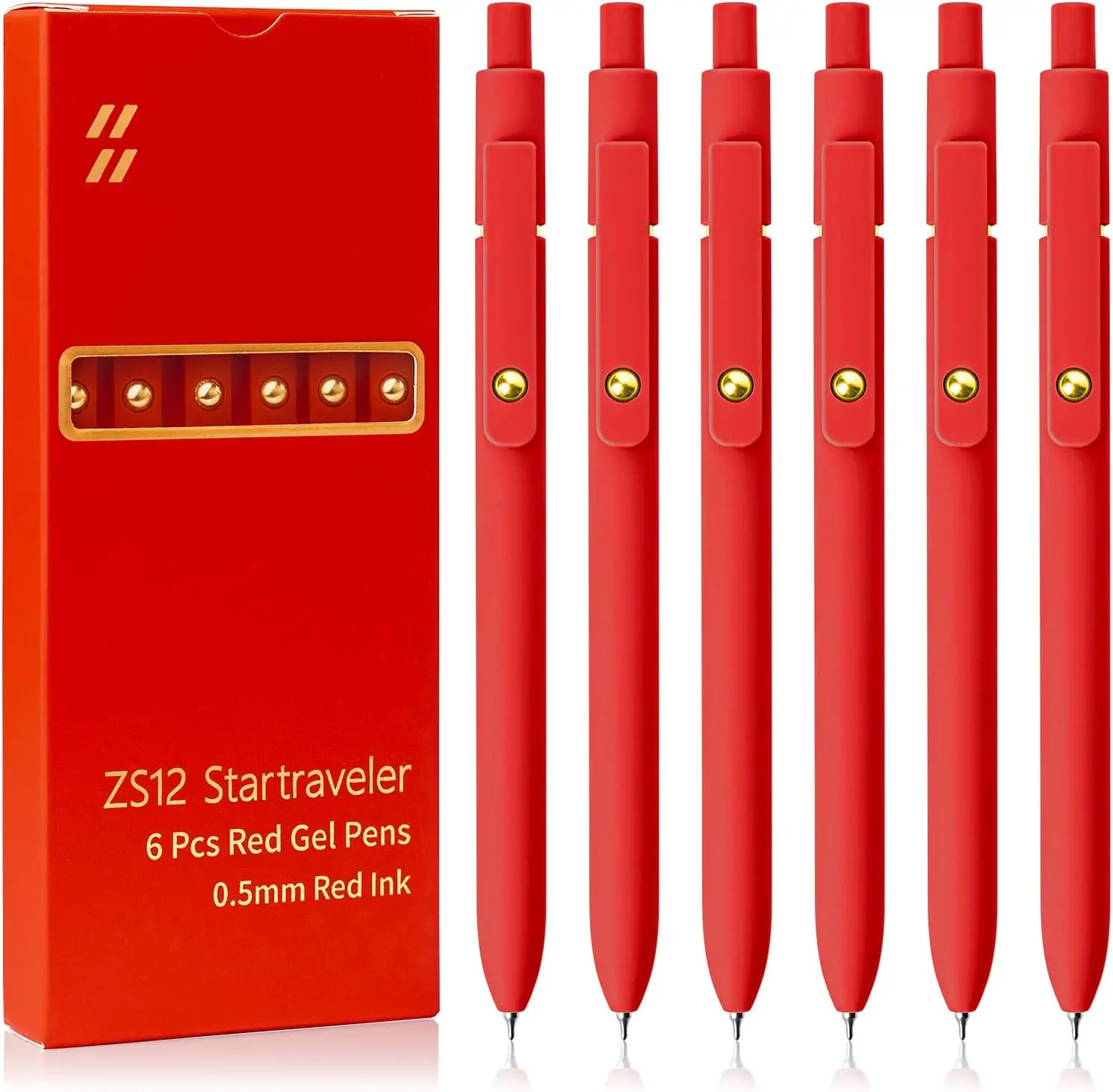 

6 Red Ink Gel Pens, Fine Point 0.5mm for Journaling and School Supplies, Smooth Writing Gifts