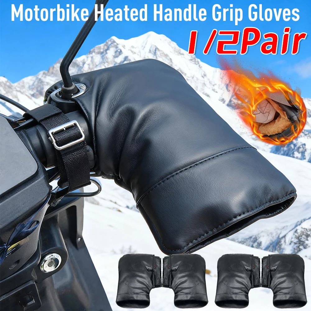 1/2Pair Motorbike Heated Handle Grip Gloves Windproof 3 Levels Gloves Waterproof Heated Handlebar Muffs Motorcycle Accessories ﻿