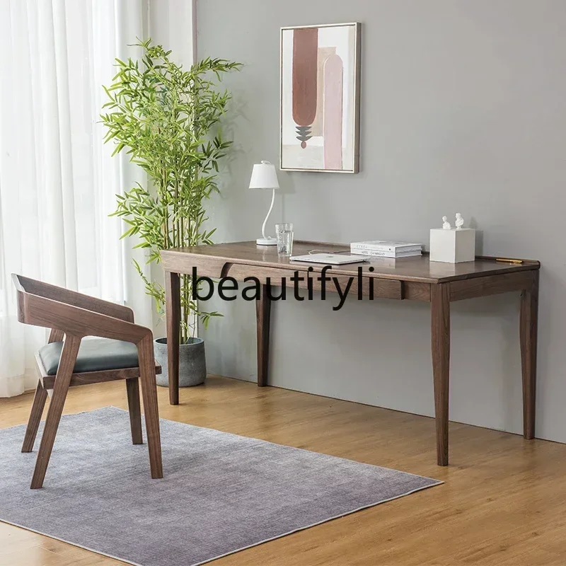 yj58 North American black walnut desk solid wood Nordic home double writing computer desk desk