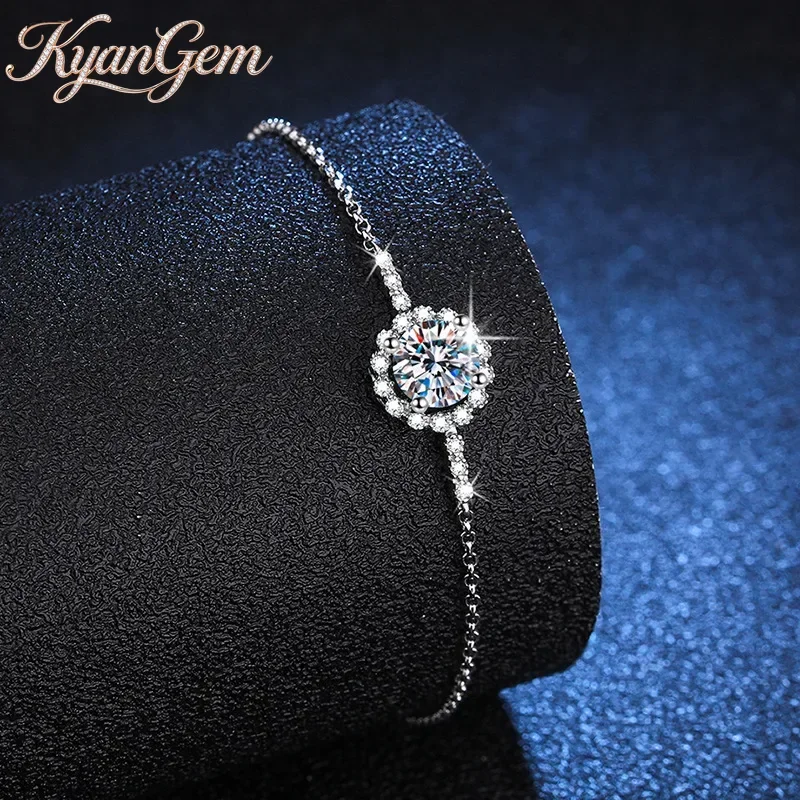 KyanGem Platinum PT950 Diamond Set Bracelet Adjustable Daisy Moissanite D Color 1-carat Fashionable And Simple Bracelet