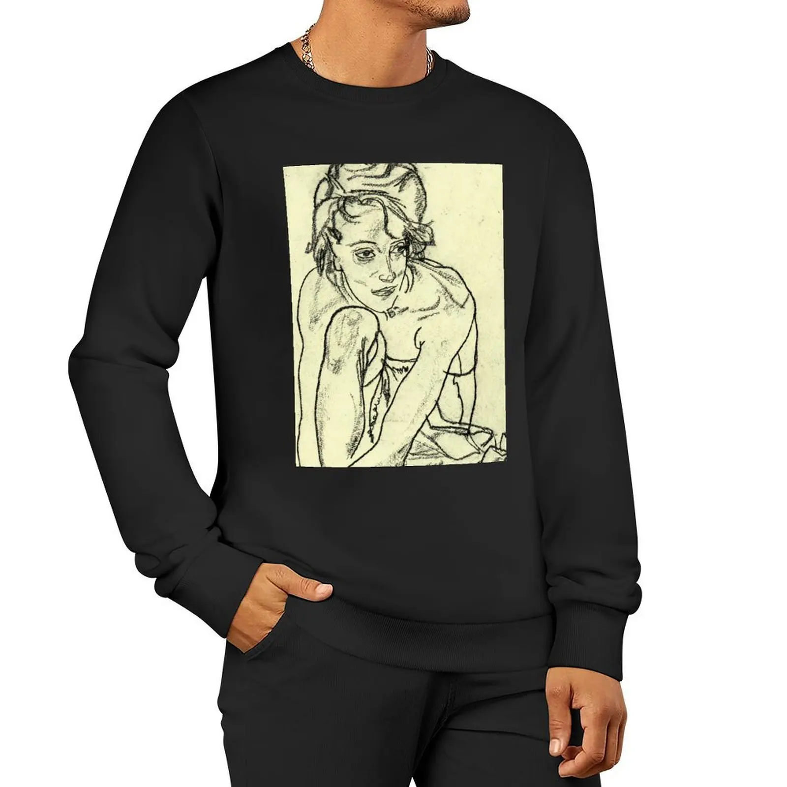 

EGON SCHIELE - Squatting Woman Pullover Hoodie aesthetic clothing mens clothes hooded sweatshirt for men