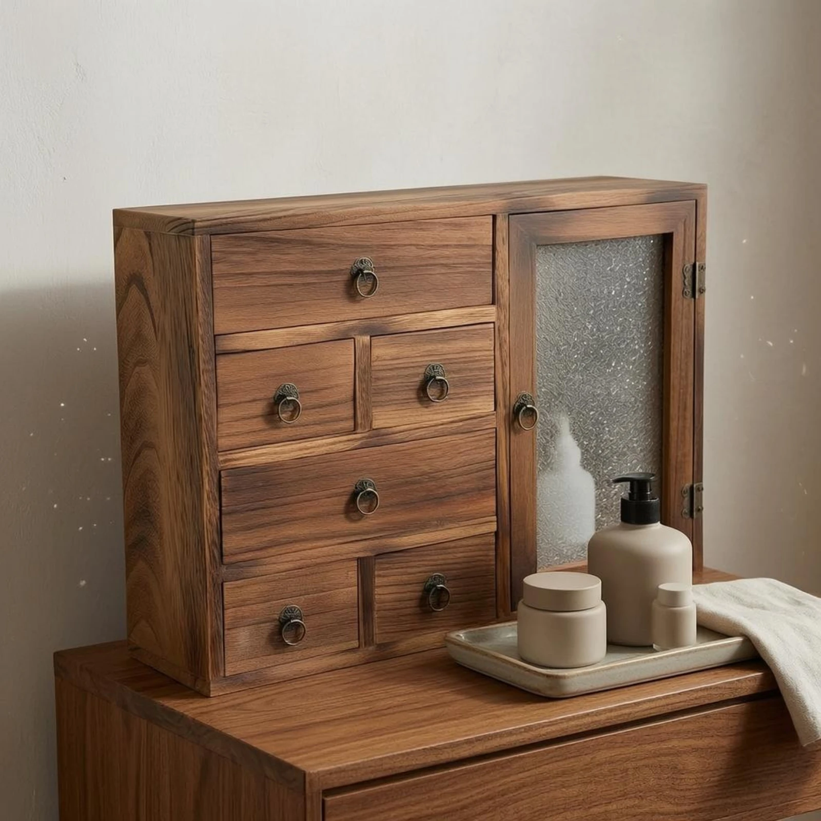 

Wood Storage Cabinet Hand-Finished Drawer Cabinet Tabletop Organizer Wooden Desktop for Vanity Table, Office Desk