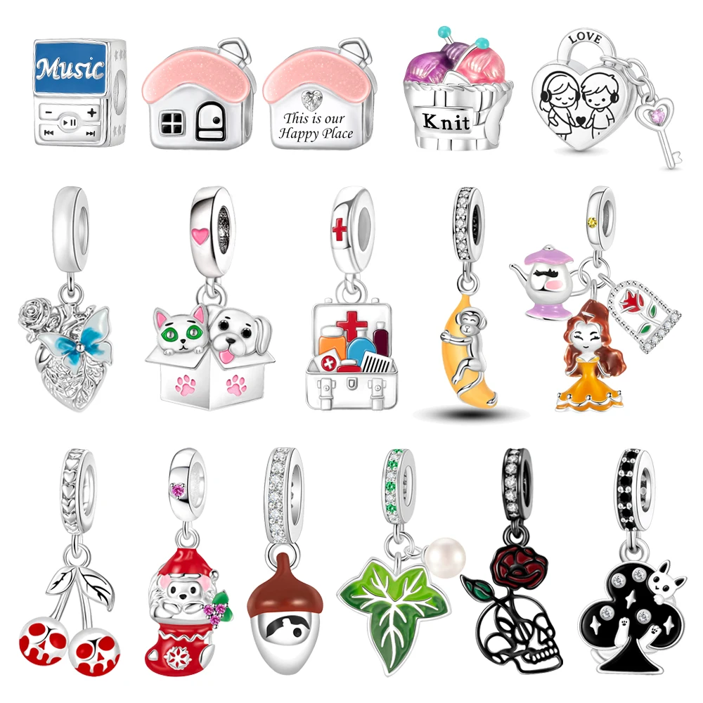 Exquisite Silver-Plated First-Aid Kit Green Leaf Christmas Stocking Cat and Dog Charm Fit DIY Bracelet Necklace Gift Set