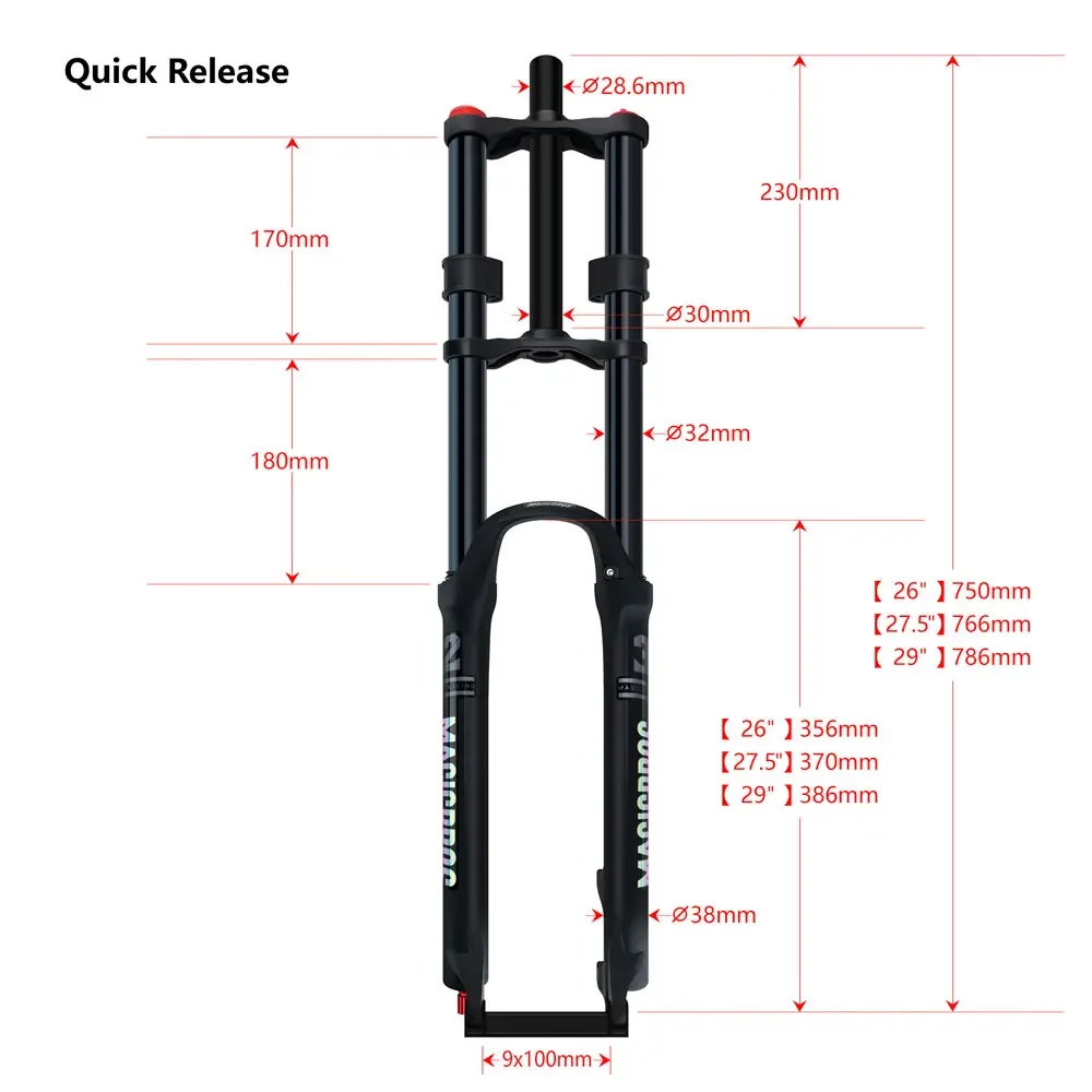 MAGICBROS MG-FK328A Double Shoulder MTB Air Fork 180mm Travel 26/27.5/29" QR/TA Axle 32mm Stanchion Aluminum-Magnesium Alloy