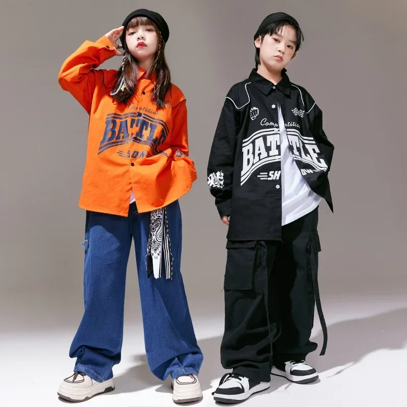 Kids Hip Hop Clothes Sets Letter Print Long Sleeve Shirt + Loose Pants Boys Street Dance Costume Girls Jazz Performance Suit