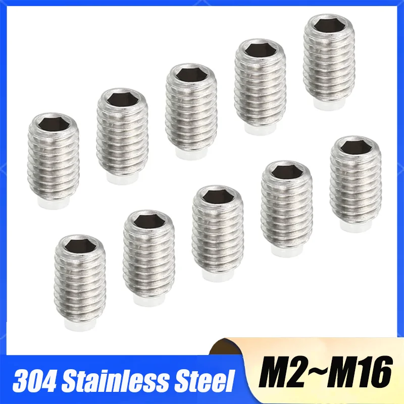 2~10Pcs 304 Stainless Steel Plastic Plunger Stop Set Screw Hex Socket Head Nylon Cup Point Set ScrewsM2 M2.5 M3 M4 M5 M6 M8~M16