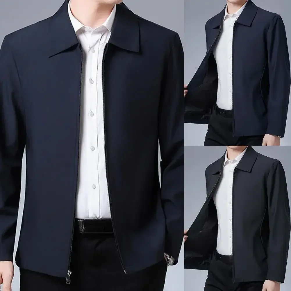 

Lapel Casual Thin Overcoat Size For Jackets Color Collar Weather Men's Coat Куртки Smooth Solid Plus Middle-aged Zipper Cold