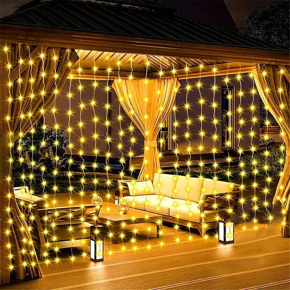 600LED Solar Curtain Fairy Lights Outdoor Copper Wire Party Garden Yard Garland Christmas Wedding Decoration