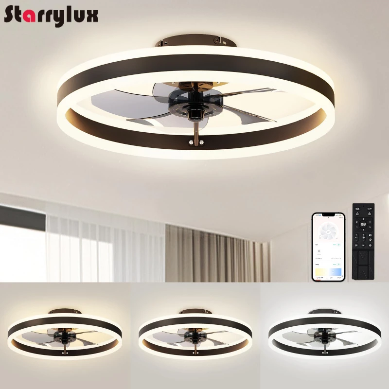 

Nordic Invisible Ceiling Fan Light for Bedroom Living Dining Room Silent Fans Lamp 85V-265V