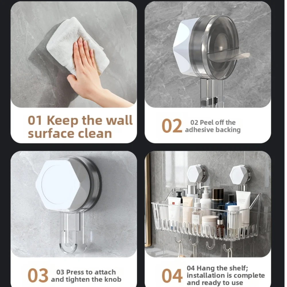 Strong Vacuum Suction No Drill Bathroom Shelf Easy Installation Plastic Storage Solution for Organizing Bathroom Essentials