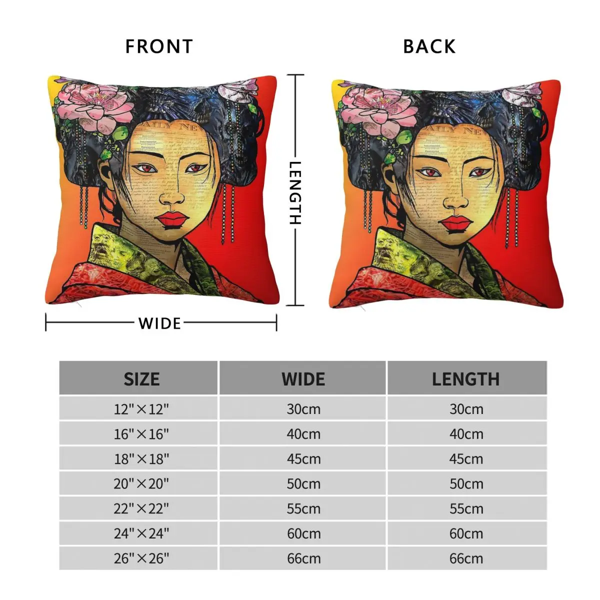 Geisha Japanese Square Pillowcase Polyester Linen Velvet Pattern Zip Decorative Pillow Case Sofa Seater Cushion Cover