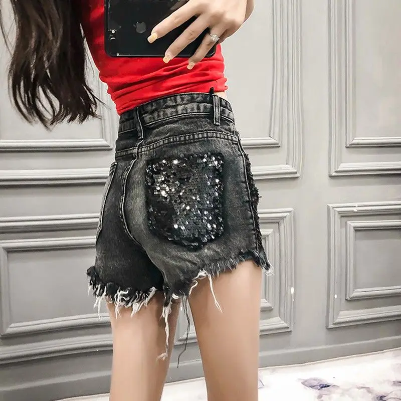 Short Pants For Women To Wear Wide Jeans With Rhinestones Ripped Sexy Womens Shorts Denim Casual Luxury Classic Streetwear XL