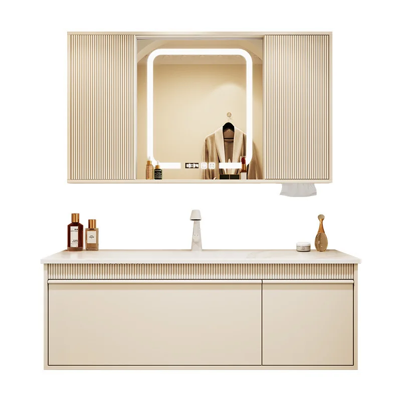 

bathroom cabinet cream wind hidden rock slab integrated basin washing table