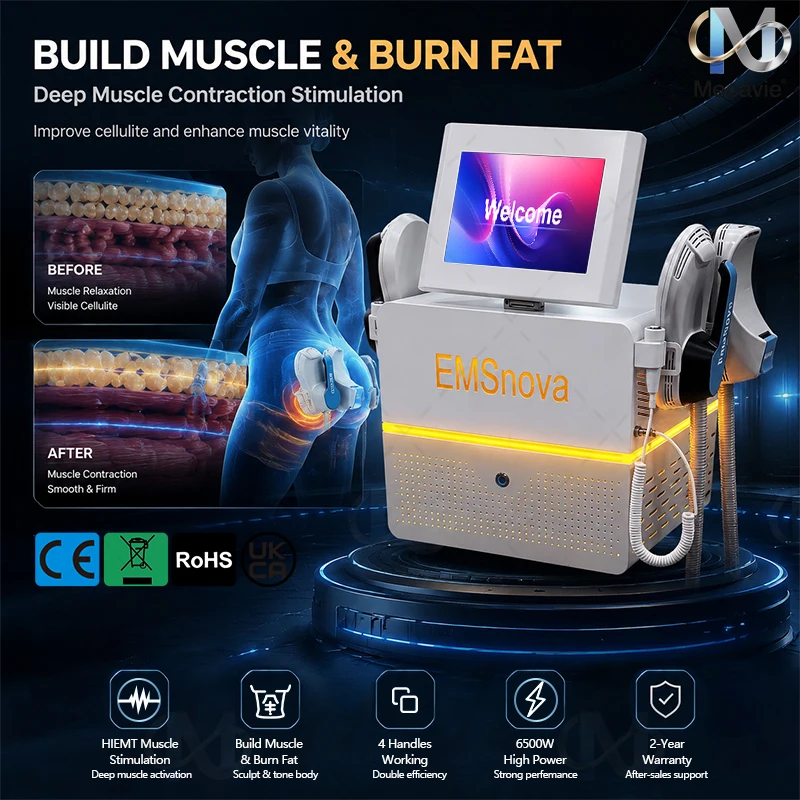 Multi Handle RF Muscle Stimulation Machine Non Invasive Fat Burning Body Reshaping Weight Loss Abdominal Body Contouring Salon E