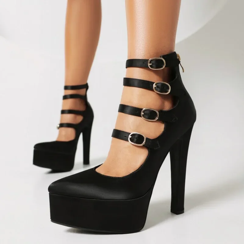 

Новые атласные туфли на высоком каблуке 15 см с пряжкой в стиле ретро, весенне-осенние женские вечерние непромокаемые женские туфли Мэри Джейн на платформе, размер 35-47