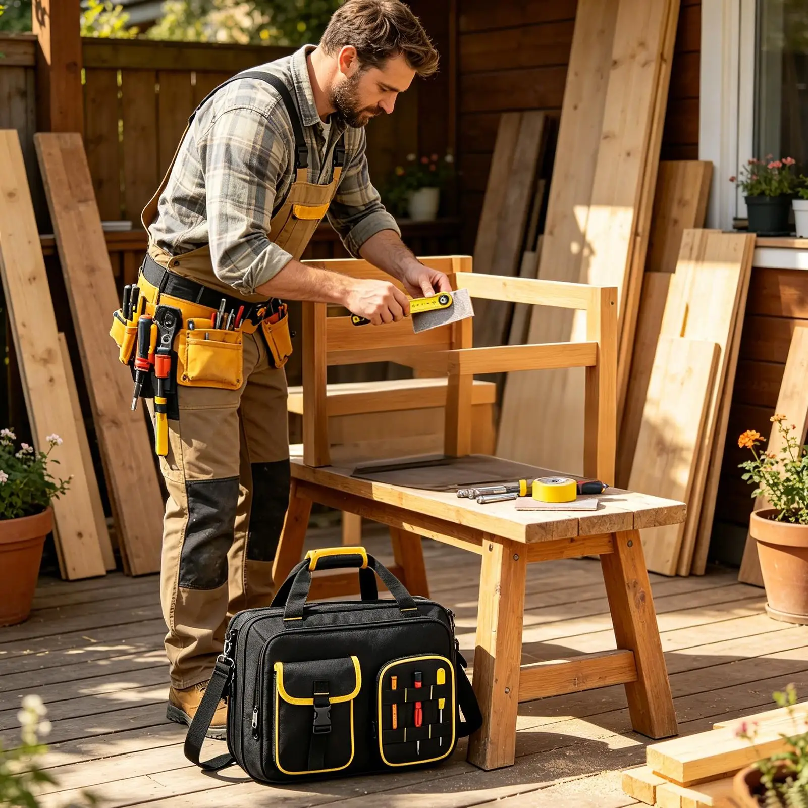 Electrician Bag For Tools Multi-Pocket Carrier With Laptop Sleeve Tool Storage Bag For Plumbers Electricians Engineers Garage