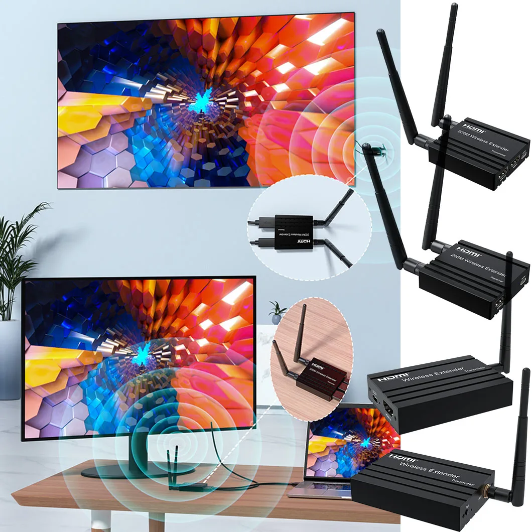 200M Wireless HDMI Video Transmitter and Receiver Extender TV Stick Dongle Adapter for PC Camera Laptop To Projector Monitor TV