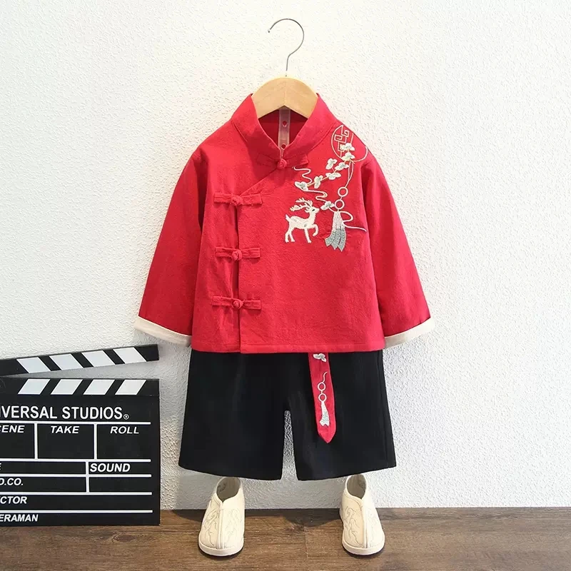 Boys' Hanbok Spring and Autumn Chinese Style Cotton and Linen Tang Suit Children's Ancient Costume Performance Suit