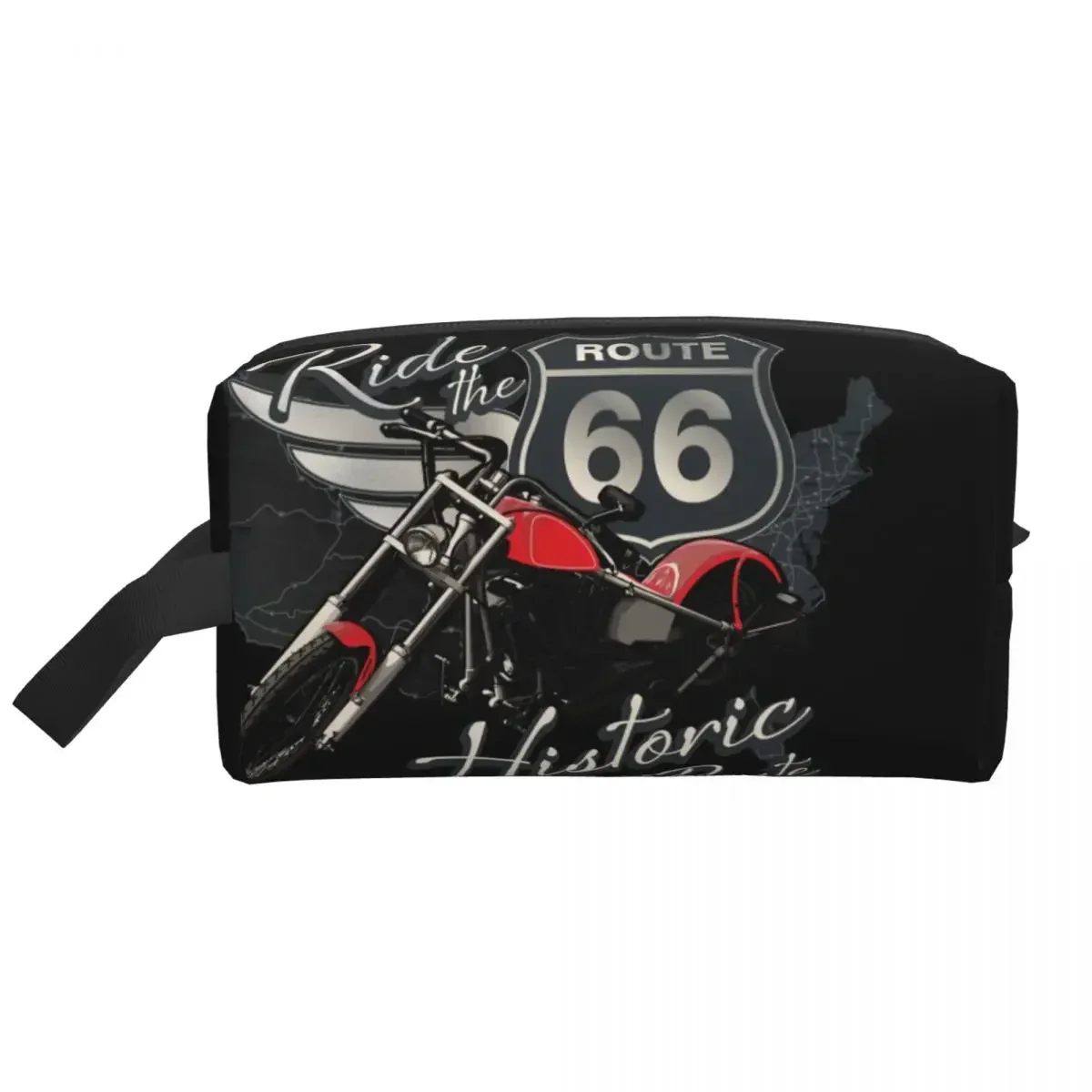 Travel Motorcycle Ride Route 66 Makeup Bag Women  Cosmetic Organizer Fashion US Numbered Highways Storage Toiletry Bags