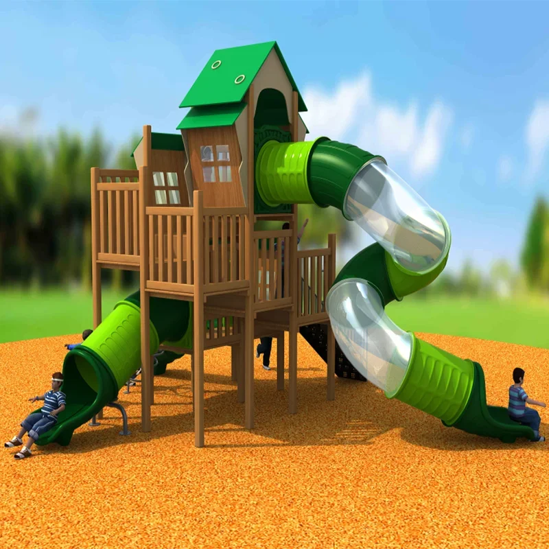 Customizable wooden theme park outdoor children playground combination slide amusement equipment manufacturer