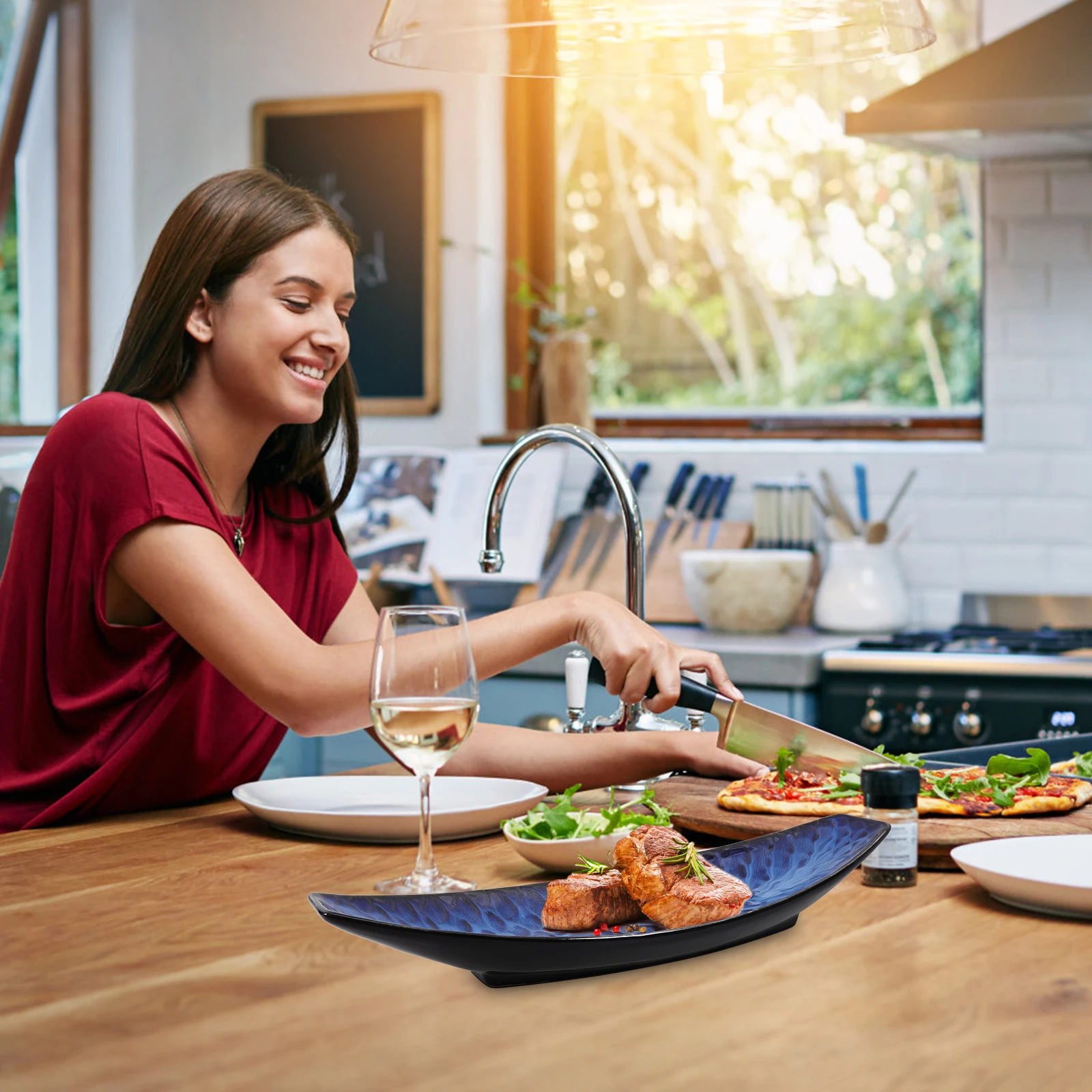 

1 шт. керамическая десертная тарелка в форме лодки, рыбное блюдо для сашими, стейка, салата, сервировочная тарелка в японском стиле, керамическая тарелка