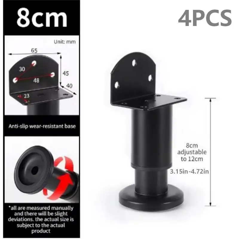4PCS No-Drill Furniture Leg Extenders, Non-Slip Floor Protector Feet, Adjustable Height Support for TV Stand, Cabinet&Nightstand