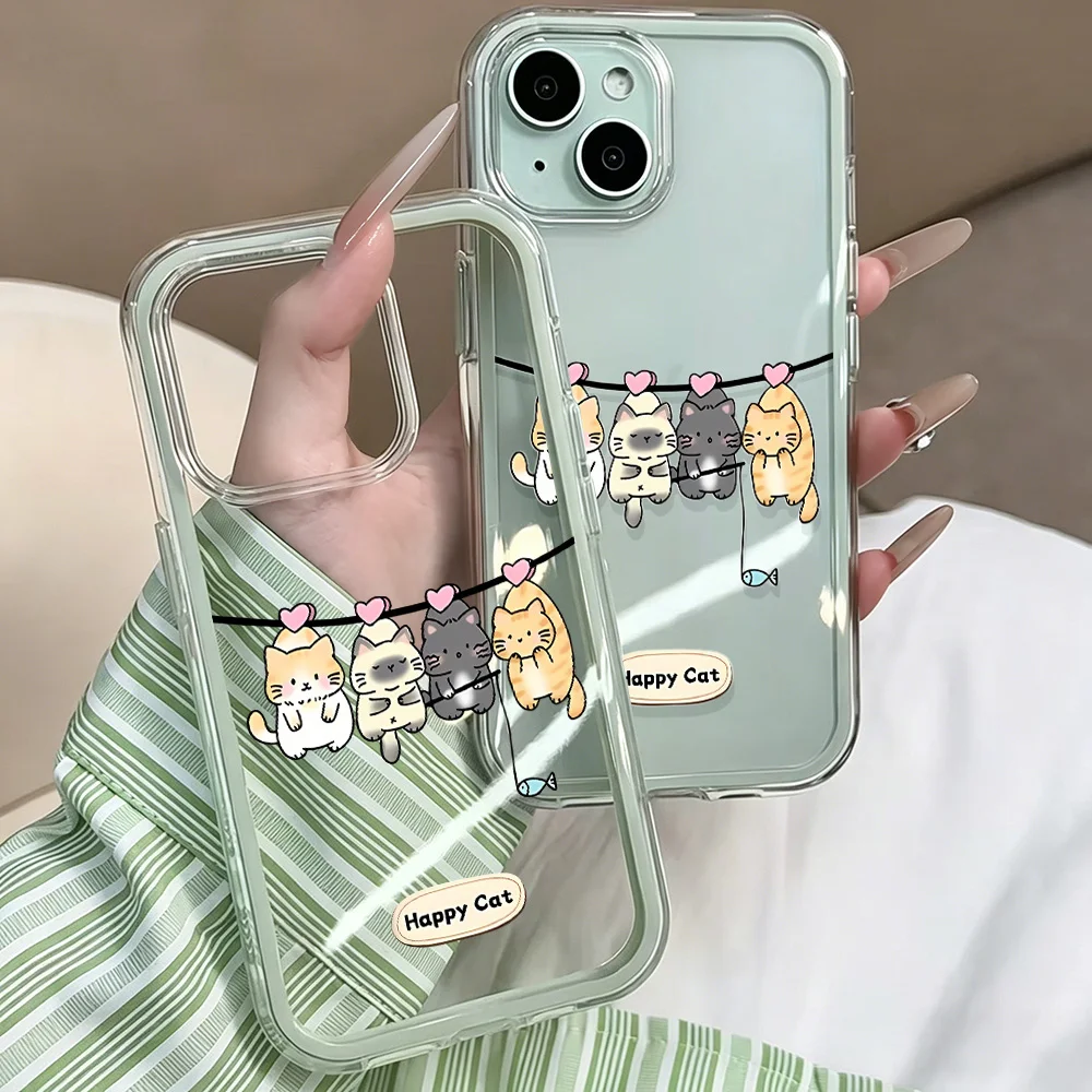 Niedliche Glückliche Katze Freundliche Transparente Handyhülle für iPhone 17 13 16 15 11 12 14 Pro Max 17 Air XR X Hülle Silikon Weiche Stoßfeste Abdeckung – Detail 5