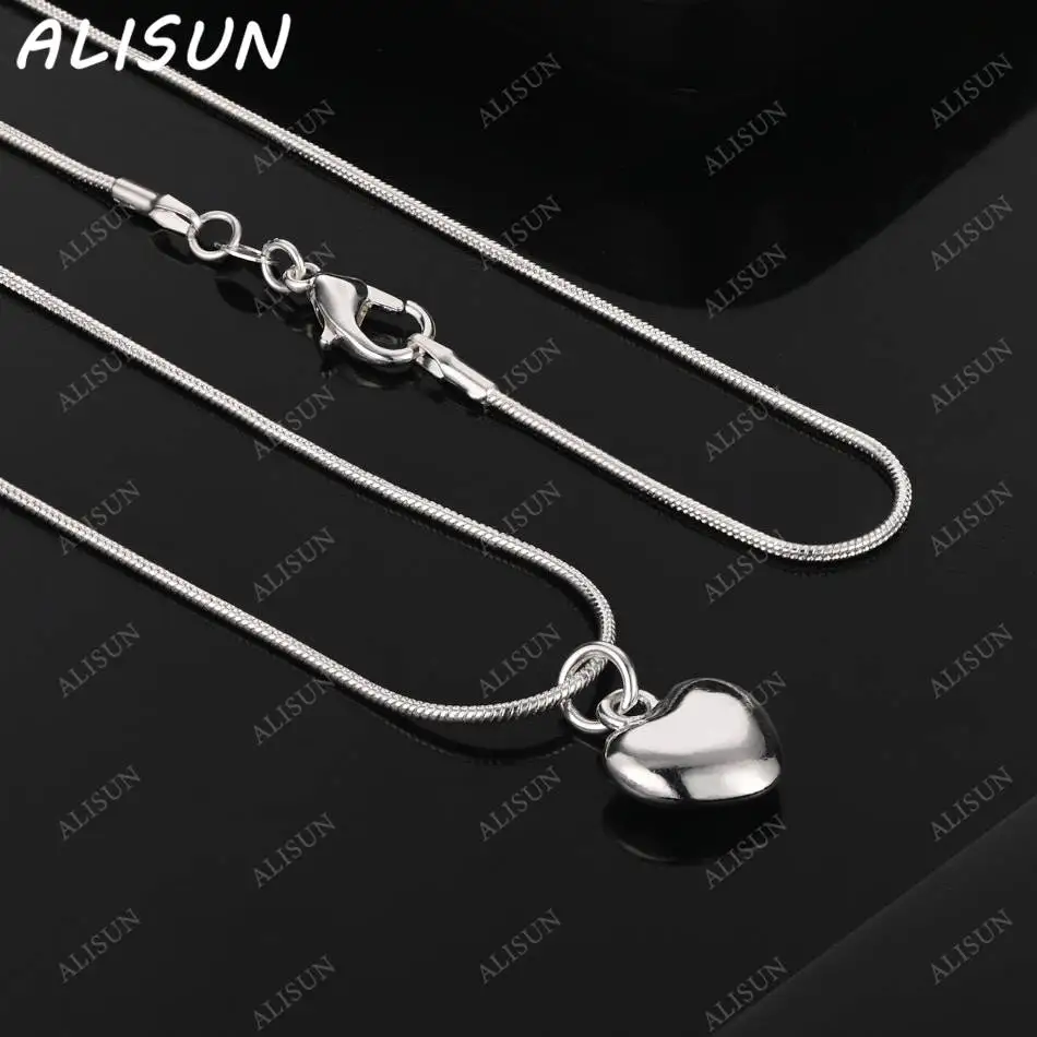 

ALISUN 40-75cm 925 Sterling Silver Solid Heart Pendant Necklace Snake Chain For Women Wedding Fashion Jewelry Luxury Gifts