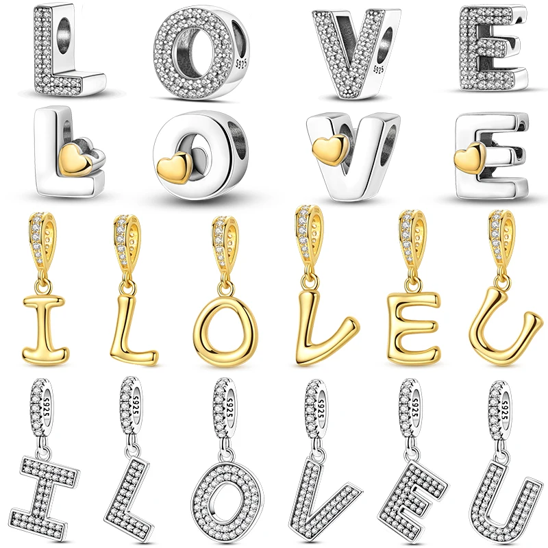 

Original A-Z Alphabet 925 Sterling Silver CZ Zircon DIY Spell Words With Heart Fit Bangle Bracelet Beads Ladies Girl Jewelry