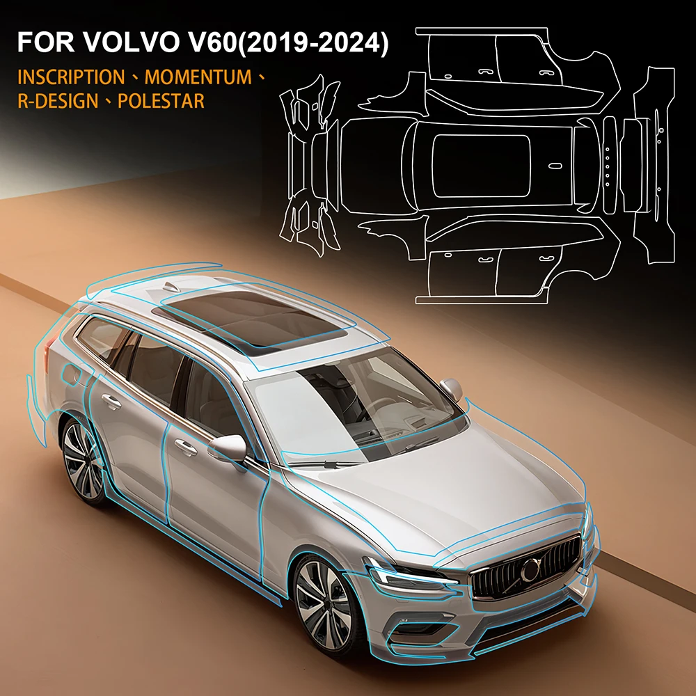 KUNGKIC PPF TPU for Volvo V60 2019 2020 2021 2022 2023 2024 Precut Paint Protection Film Body Clear Bra TPU Transparent Kit