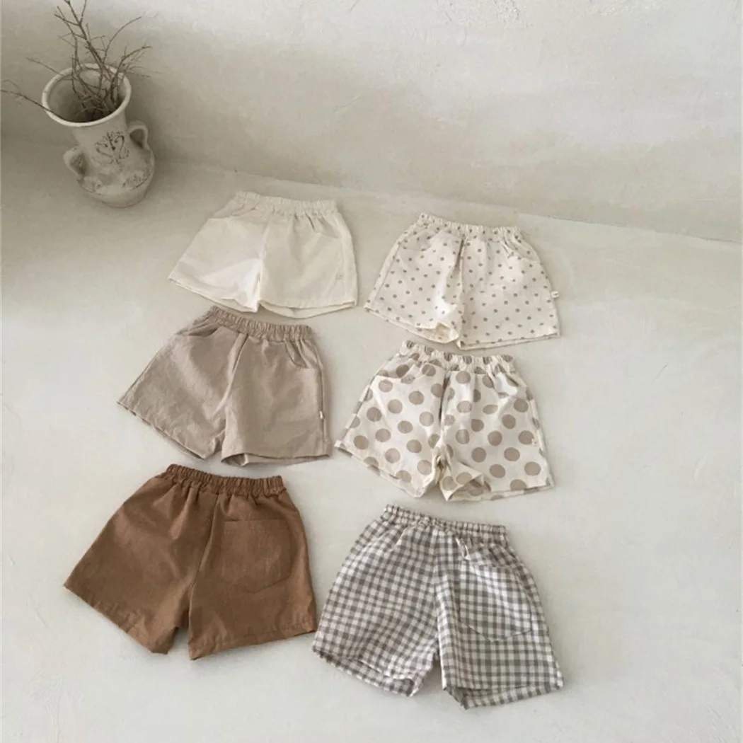 3 Pockets Design Baby Boys Shorts Summer Cozy Wash Cotton Toddler Girls Short Pants Soft Plaid/dot Infant Kids Bloomers Pants