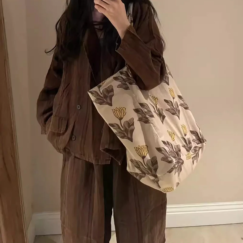 

Холщовая сумка через плечо большой емкости с цветочной вышивкой в национальном стиле и двойными ремнями, многофункциональная сумка