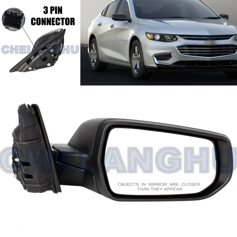 

Mirror Assembly For Chevrolet Malibu 2016 2017 2018 2019 2020 2021 2022 US Version Right Side 3 Pins Satin Black Power Adjust