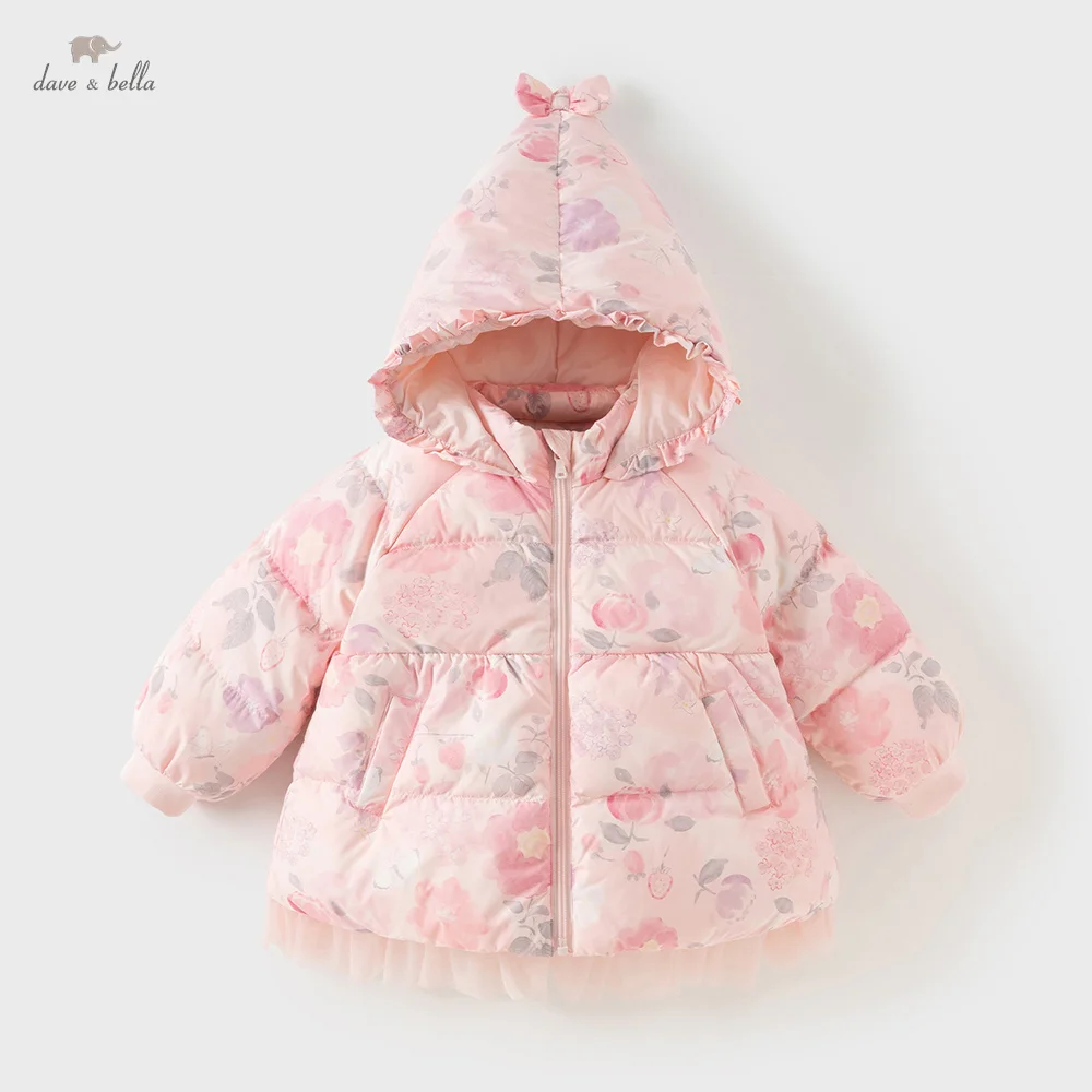 Dave Bella Children Girls Baby Cute Cotton Duck Down Tops Outerwear Winter Kids Sweet Print Parkas Outdoor Warm DB4253654