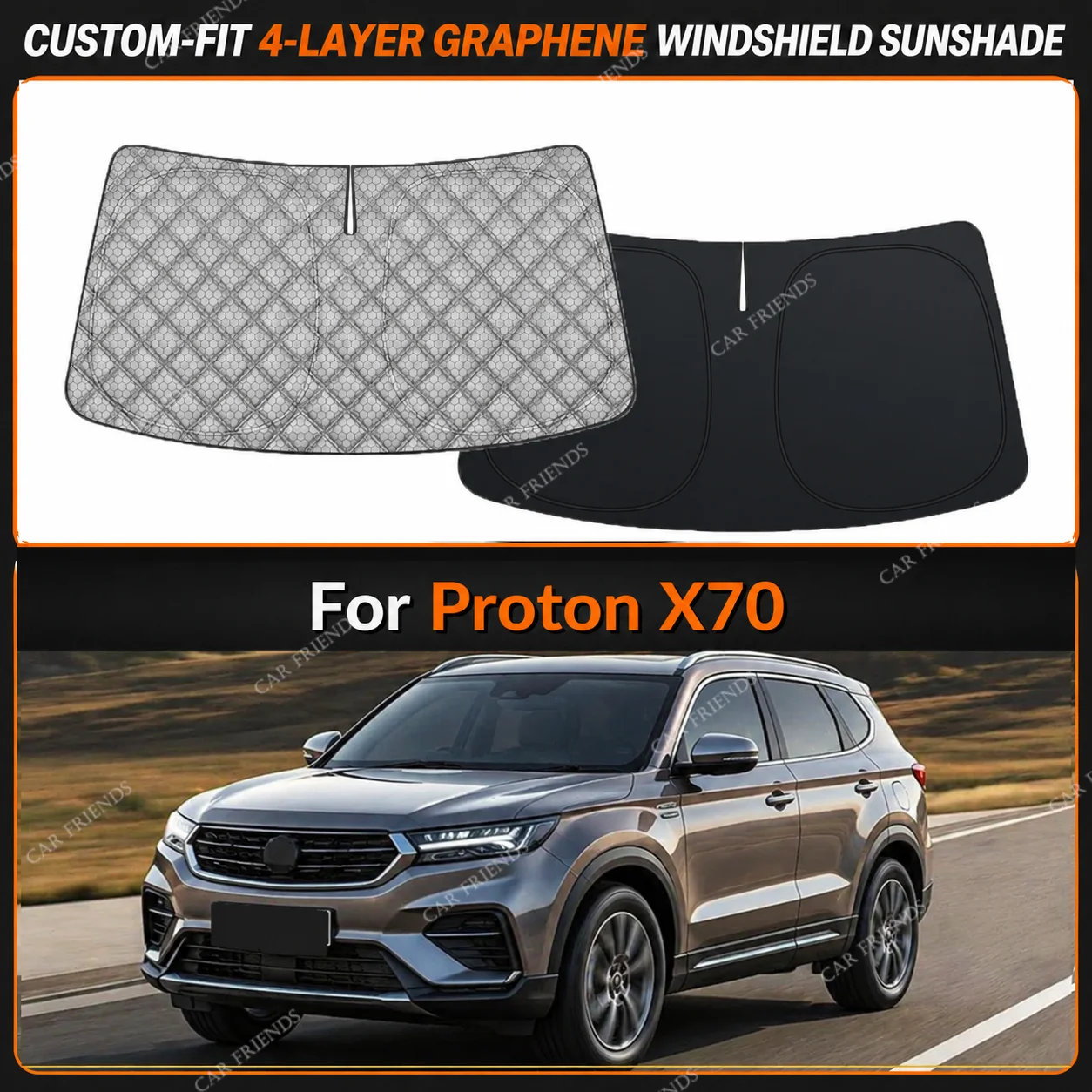For Proton X70 Custom-Fit 4-Layer Graphene Windshield Sunshade Reflective Gray-Silver Surface Helps Reduce Direct Sunlight