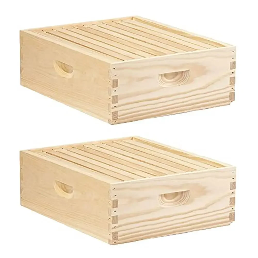 

10 Frame Medium Honey Super Beehive Brood Body Wood Box 2 Pack Versatile Pine Crafted Stackable Durable