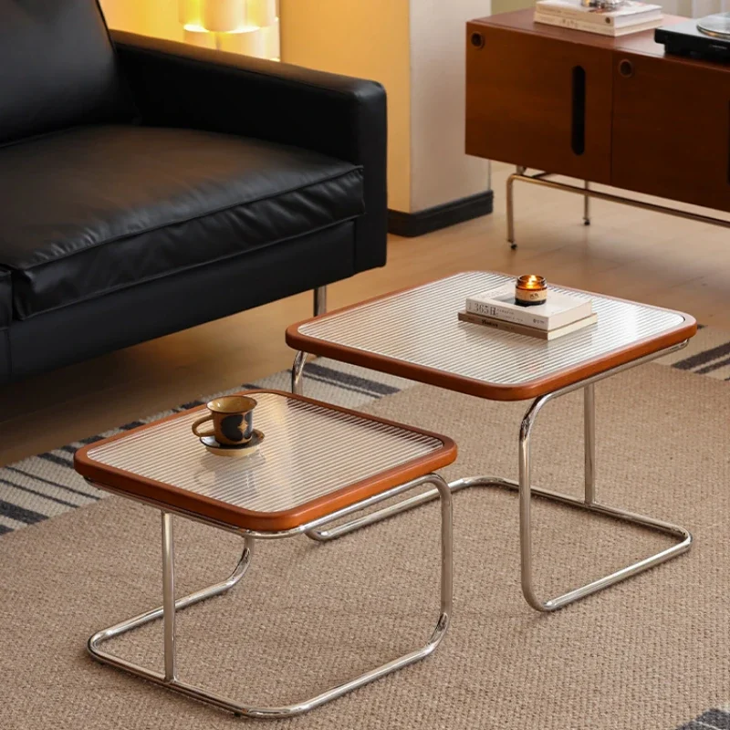Retro Medieval Style Rattan Coffee Table Glass Side Table for Living Room Corner Simple Combination Design