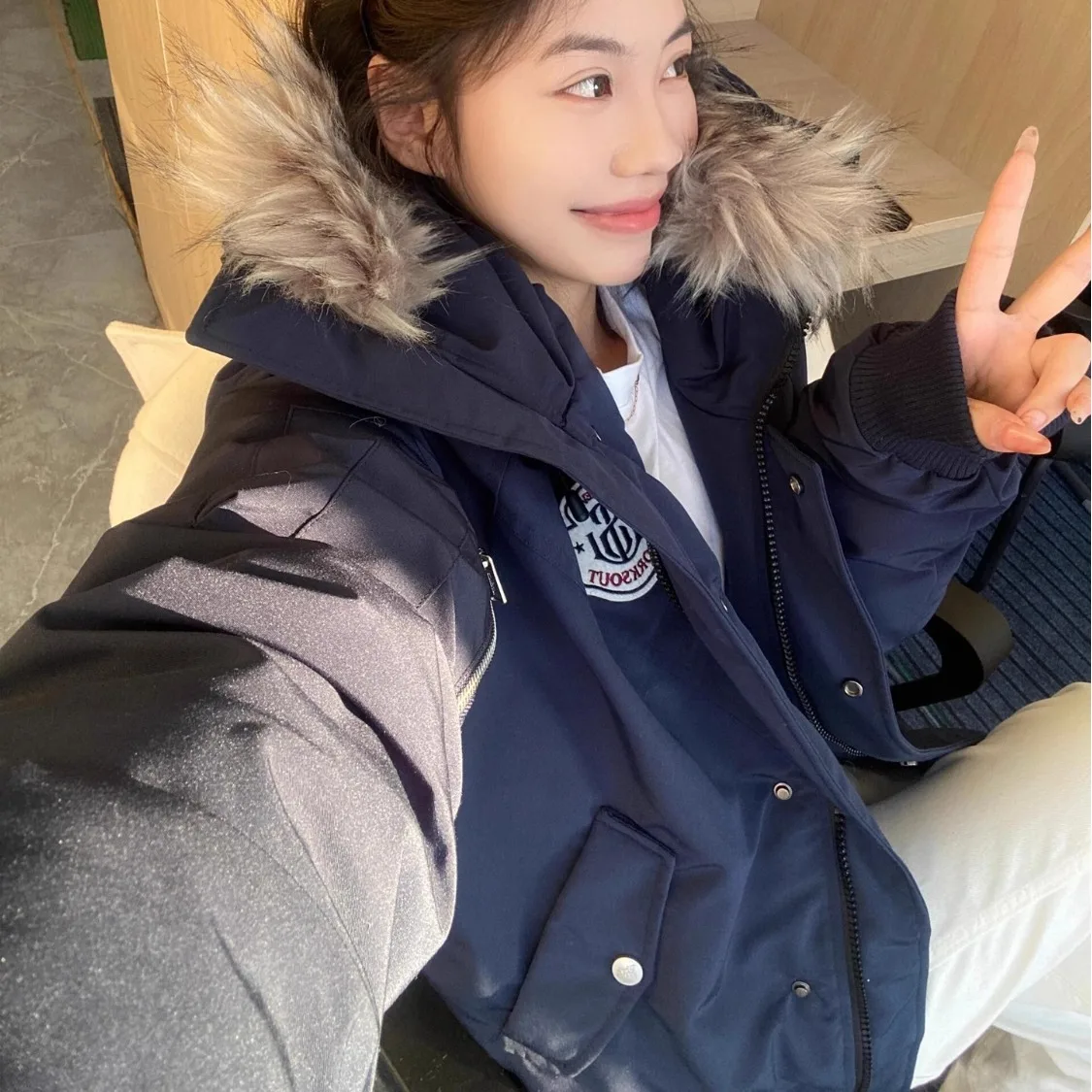 2025 New Women's Winter Thickened Down Cotton Jacket, Korean Style Couple's Fur Collar Parka Coat #2