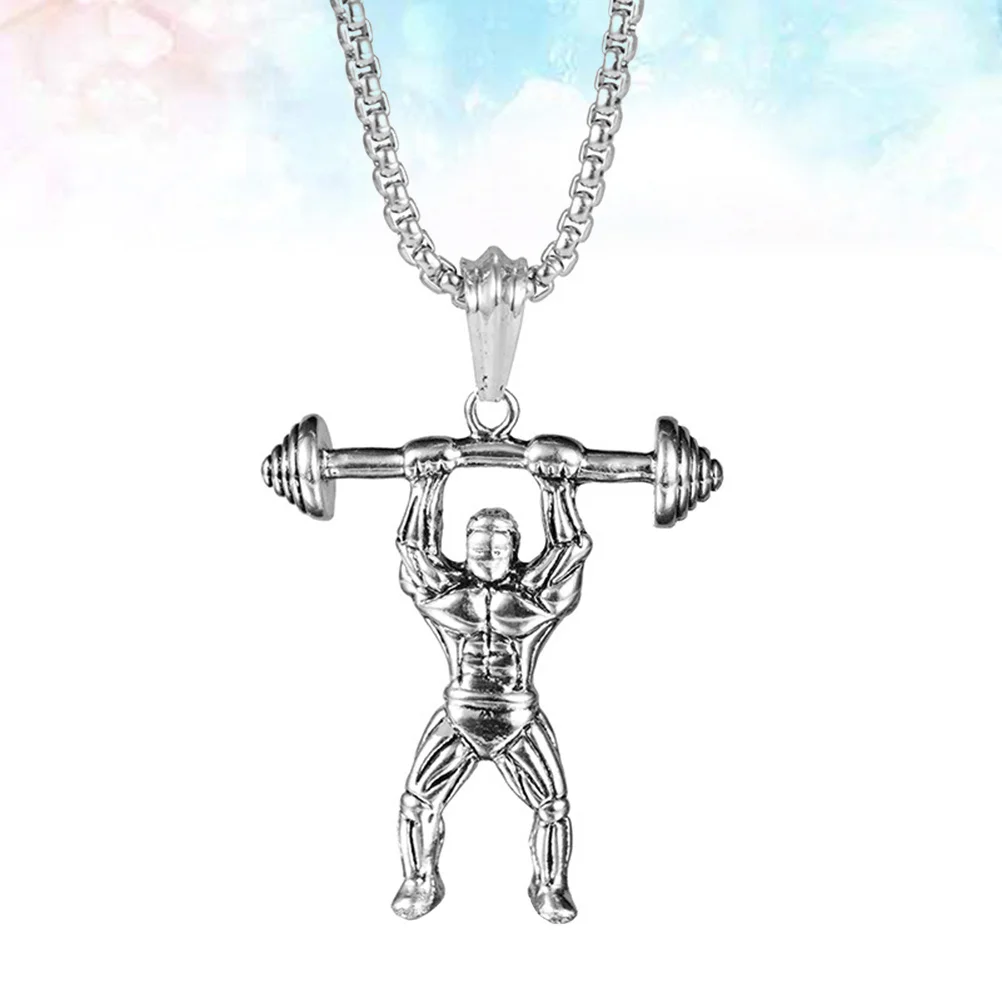 

Pendant Chain for Men Barbell Design Titanium Steel Punk Necklace Bodybuilding Themed Fashion Jewelry for Him