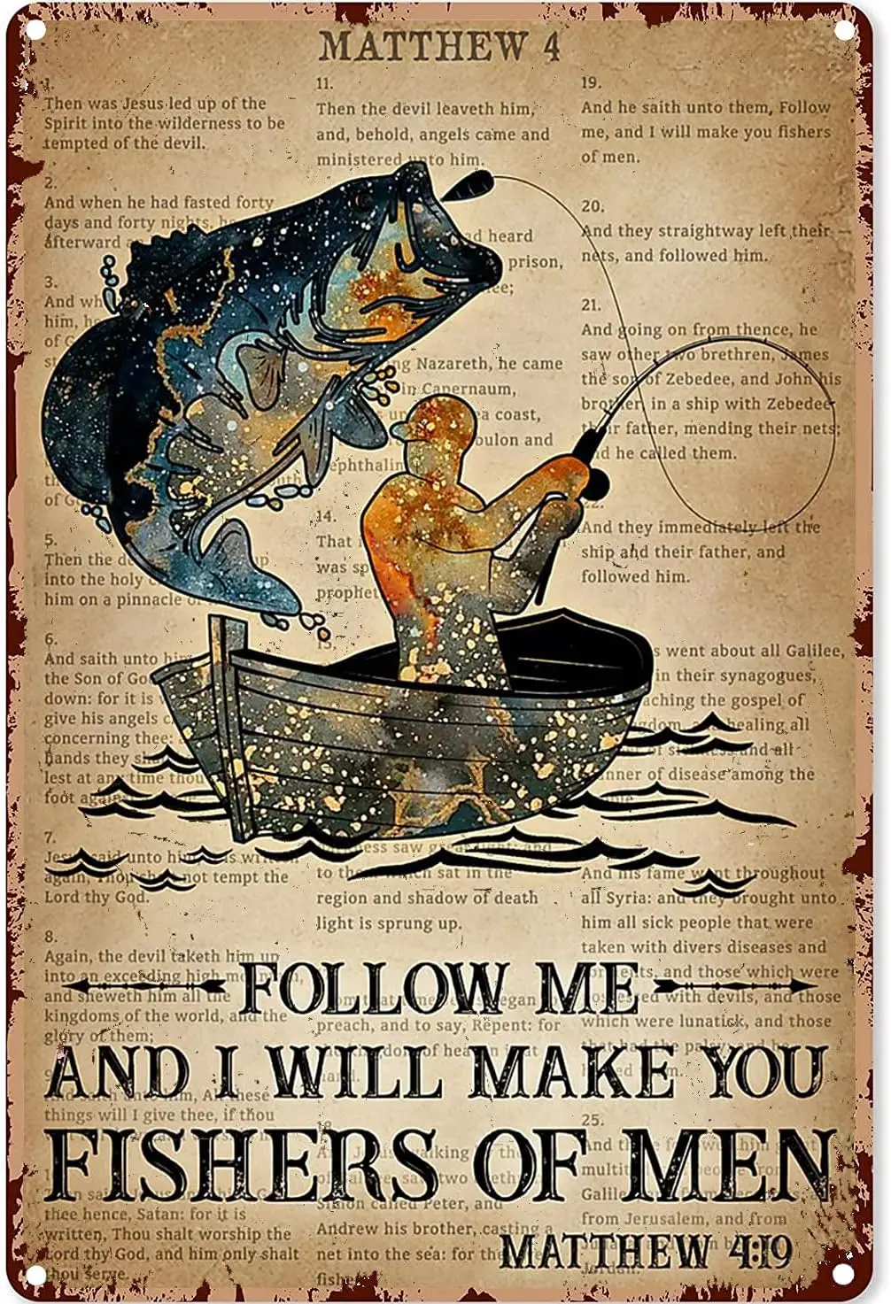 Vintage Fishing Metal Plaque Poster Follow Me And I Will Make You Fishers Of Men Retro Metal Tin Sign Plaque Wall Decor Gif sign