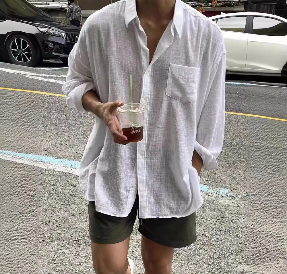 

Men's Summer Long Sleeve Shirt Solid Color Loose Cotton Linen Shirt With Pockets Summer Breathable Fashion Casual Shirts for Men