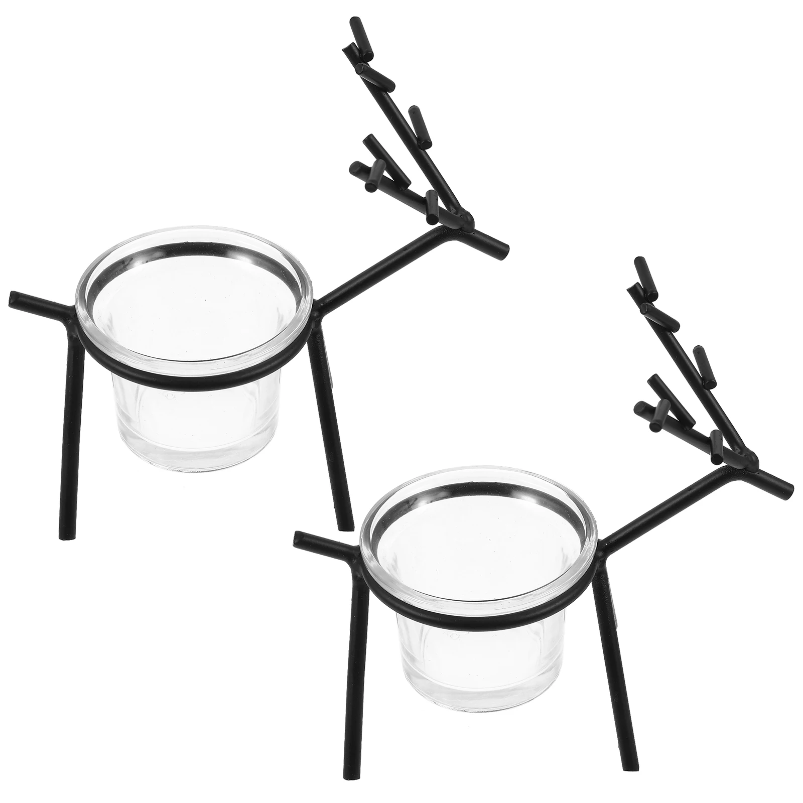 

2Pcs Reusable Deer Holder Exquisite Craft Iron Glass Structure Unique Home Decor Item for Festival Office Living Room Use