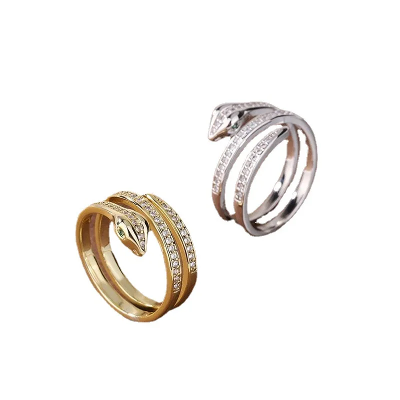 Fashion Winding Snake Rings For Women Men Punk Hip Hop Open Adjustable Gold Color Ring Stainless Steel Zircon Aesthetic Jewelry image 5