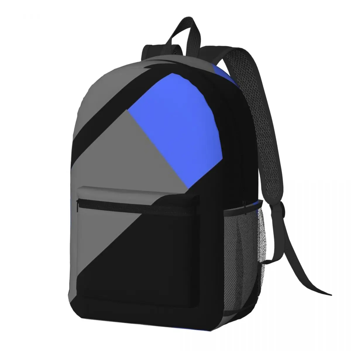 Blue White, Black, And Grey Rectangle And Triangle Backpack Daypack Large Capacity Children BookBag School Bag Shoulder Bags