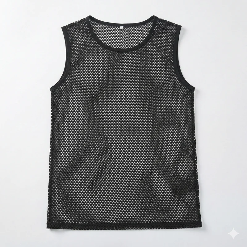 Mens Transparent Fishnet Crop Top Sexy Mesh Hollow Out Tank Tops Gym Fitness Sleeveless Undershirts T-shirts Nightclub Mini Vest