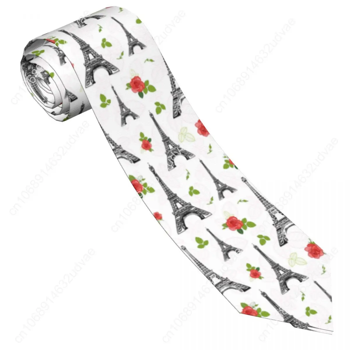 Herren Krawatte klassische dünne schwarze Eifel Turm Paris und rote Rosen Blumen Krawatten schmalen Kragen schlanke lässige Krawatte Accessoires